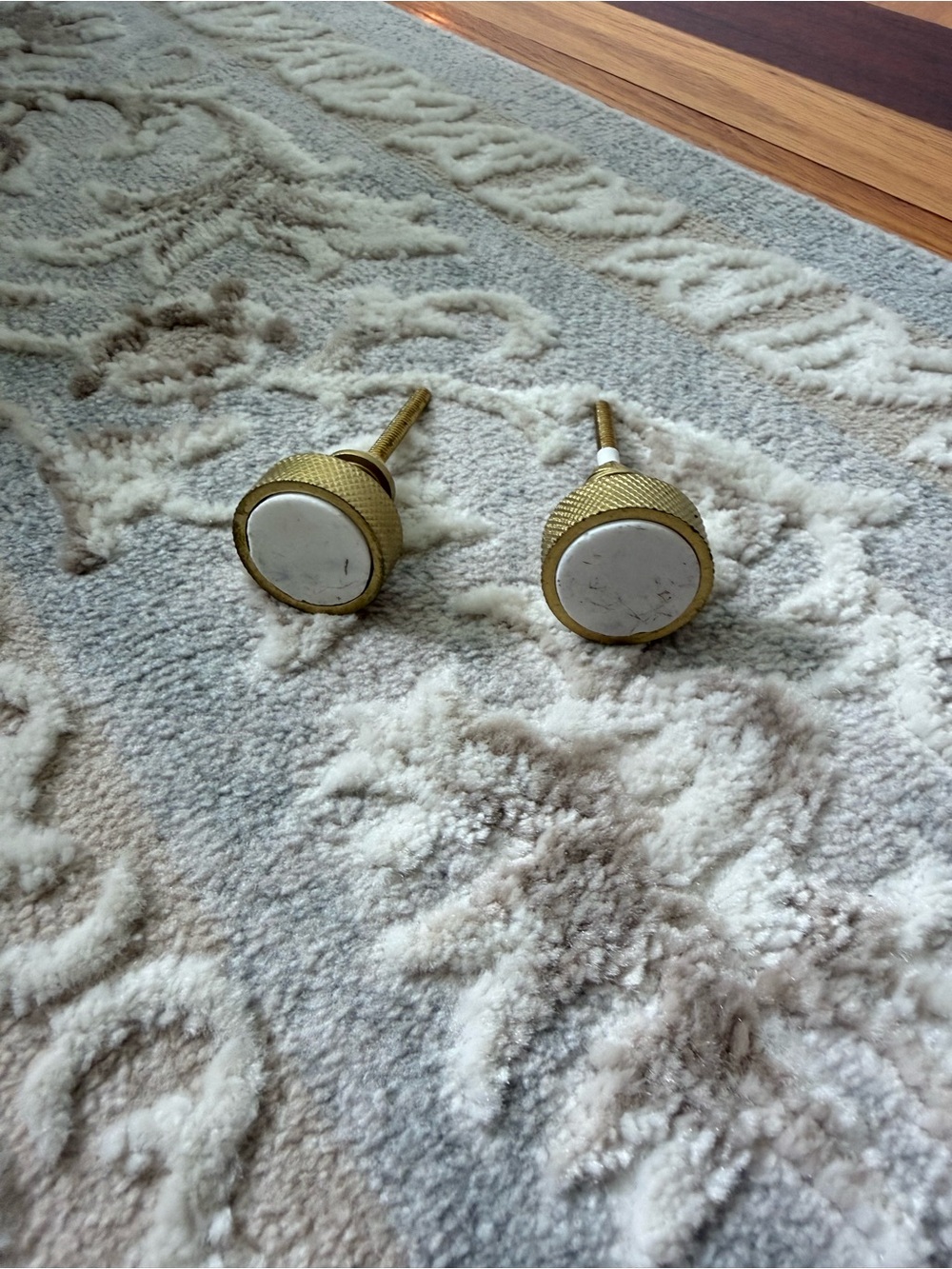Brass Finish Round Ceramic Center Drawer Knobs - Gold and White